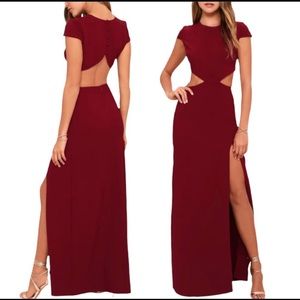 Lulu’s Conversation Piece Red Cutout Maxi Dress